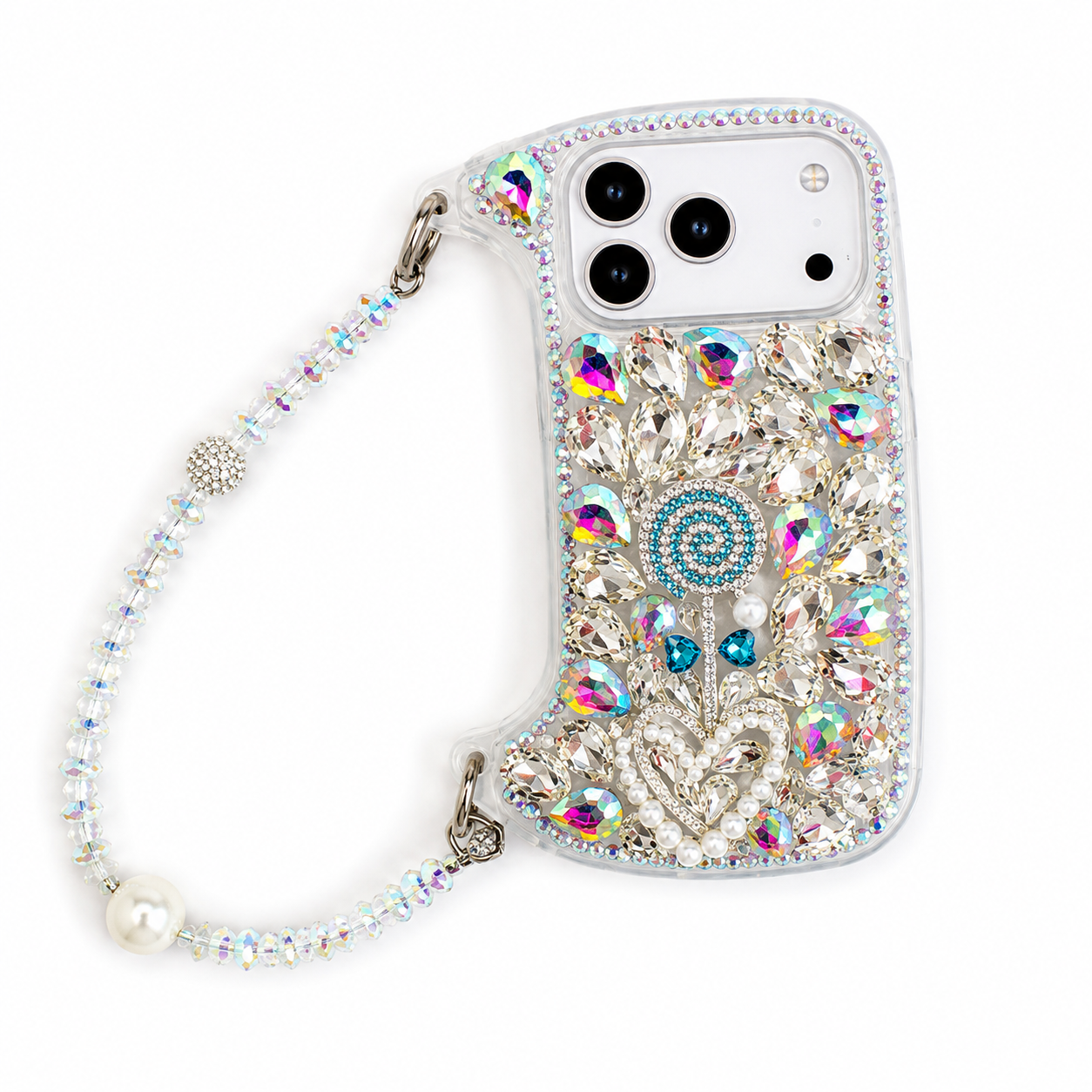 iPhone 14 Plus/15 Plus Curved Diamond Lollipop Case With Rope - Blue Rainbow 36305 - image 1