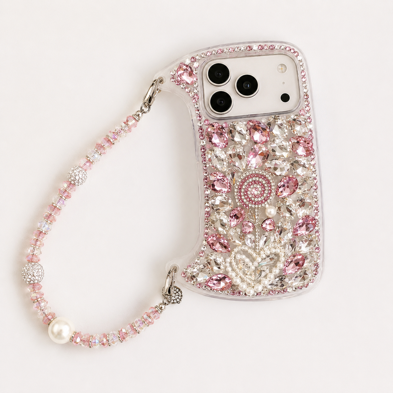 iPhone 12 Pro Max/13 Pro Max Curved Diamond Lollipop Case With Rope - Pink 36298 - image 1