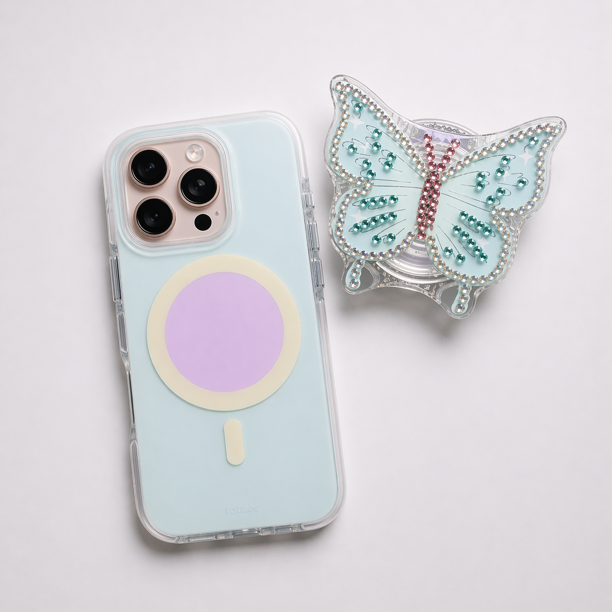 iPhone 12 Pro Max/13 Pro Max Macaron + Butterfly Magnetic Holder Case - Blue 36291 - image 1