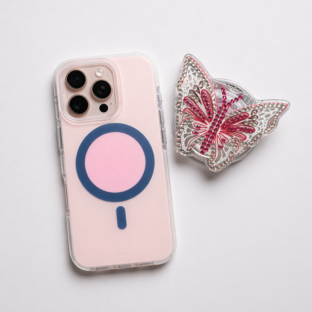 iPhone 12 Pro Max/13 Pro Max Macaron + Butterfly Magnetic Holder Case - Peach 36292 - image 1
