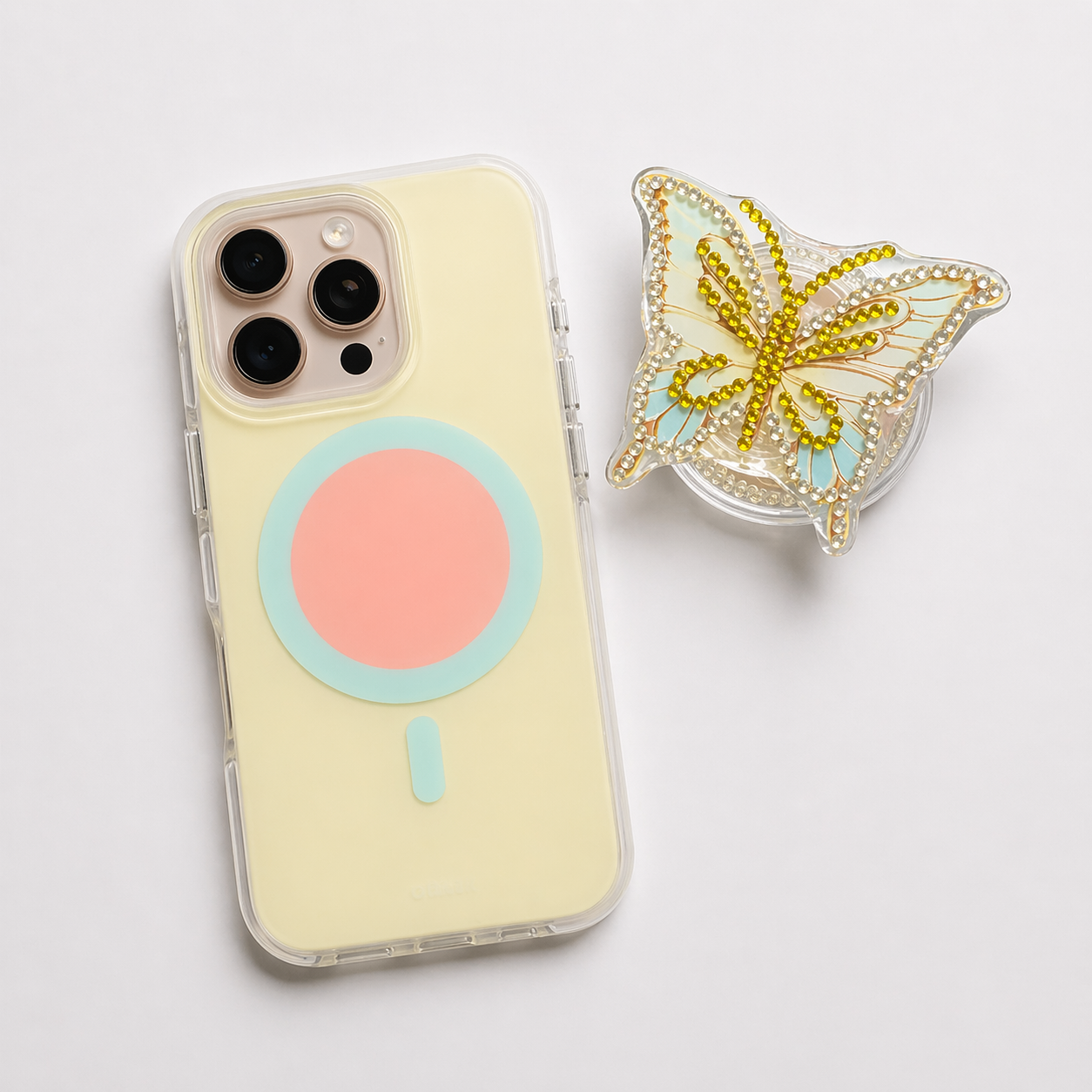 iPhone 12 Pro Max/13 Pro Max Macaron + Butterfly Magnetic Holder Case - Yellow 36293 - image 1
