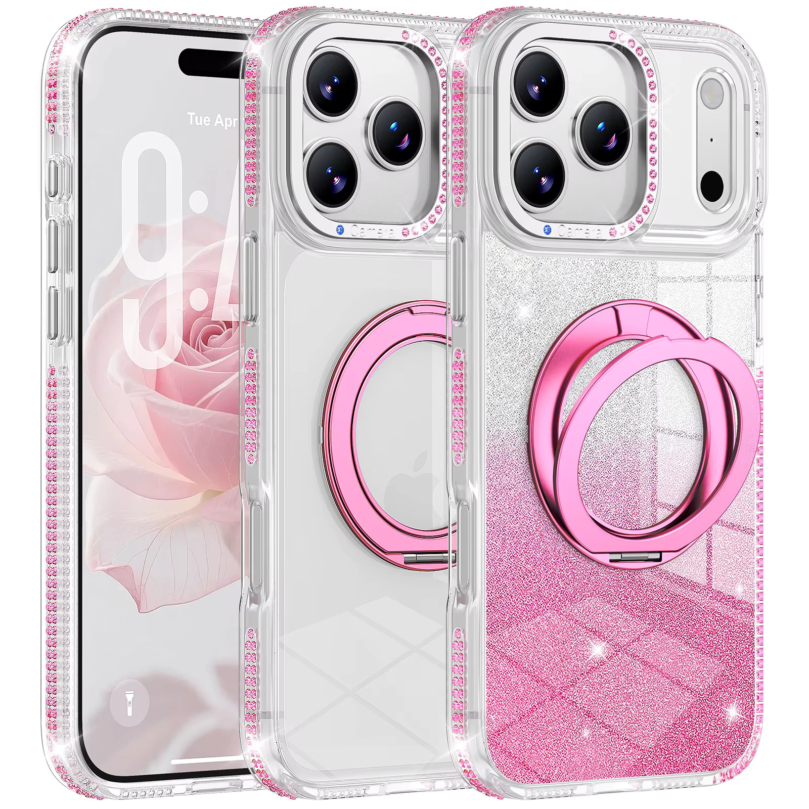 Samsung S25 Ultra Rhinestone Foldable Stand Case - Pink 35731 - image 1