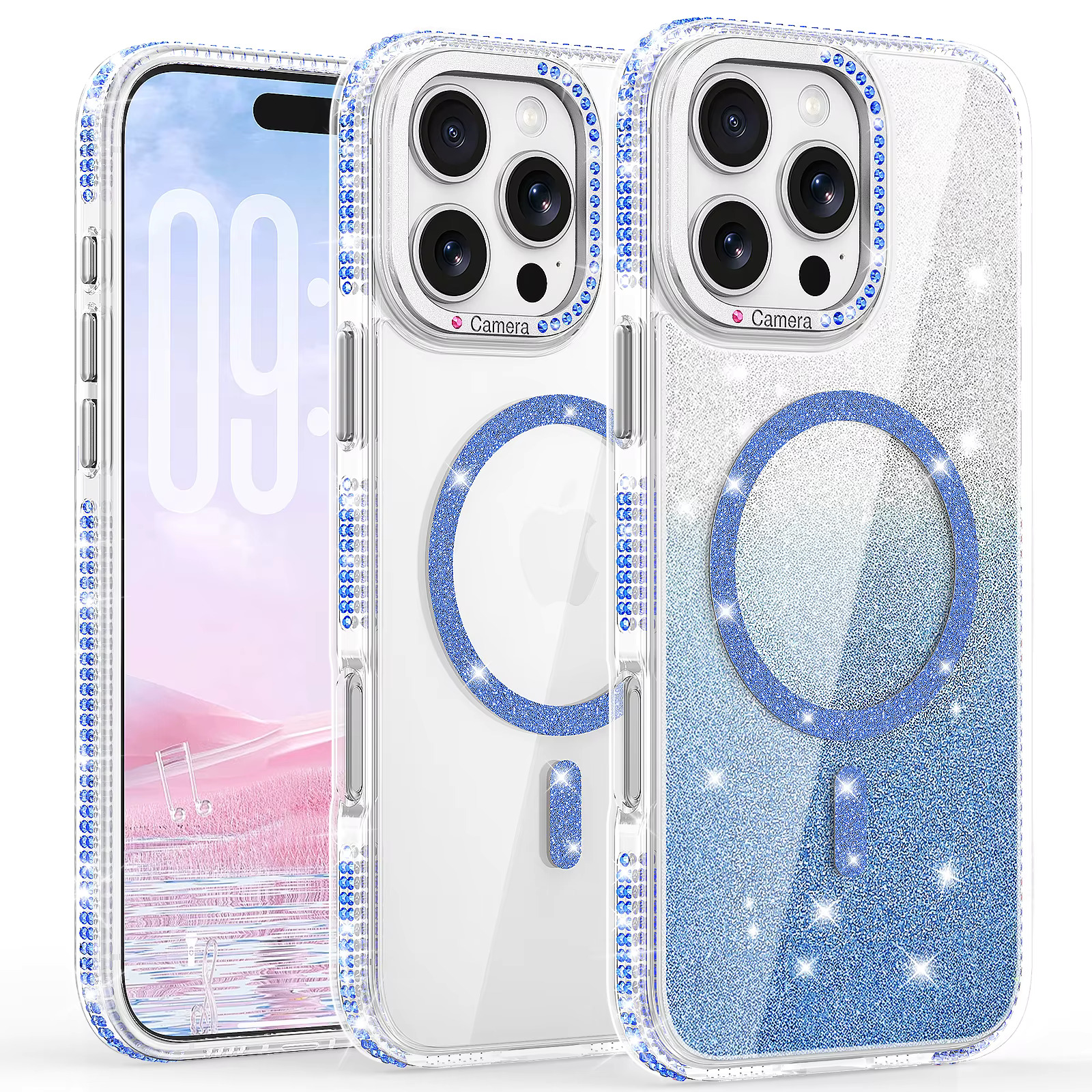 iPhone 13/14/15 Rhinestone Glitter Magnetic Case - Blue 35645 - image 1
