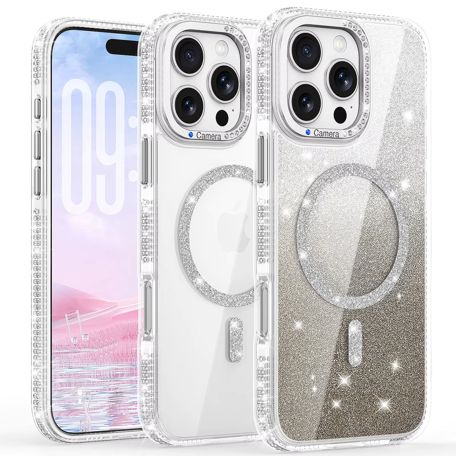 iPhone 12 Pro Max/13 Pro Max Rhinestone Glitter Magnetic Case - Silver 35639 - image 1