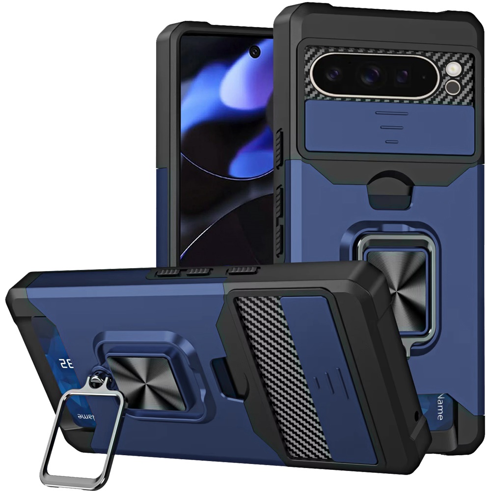 Google Pixel 11 Pro XL Multi-Functional Card Magnetic Ring Stand Hybrid Camera Case Cover - Blue 37355 - image 1