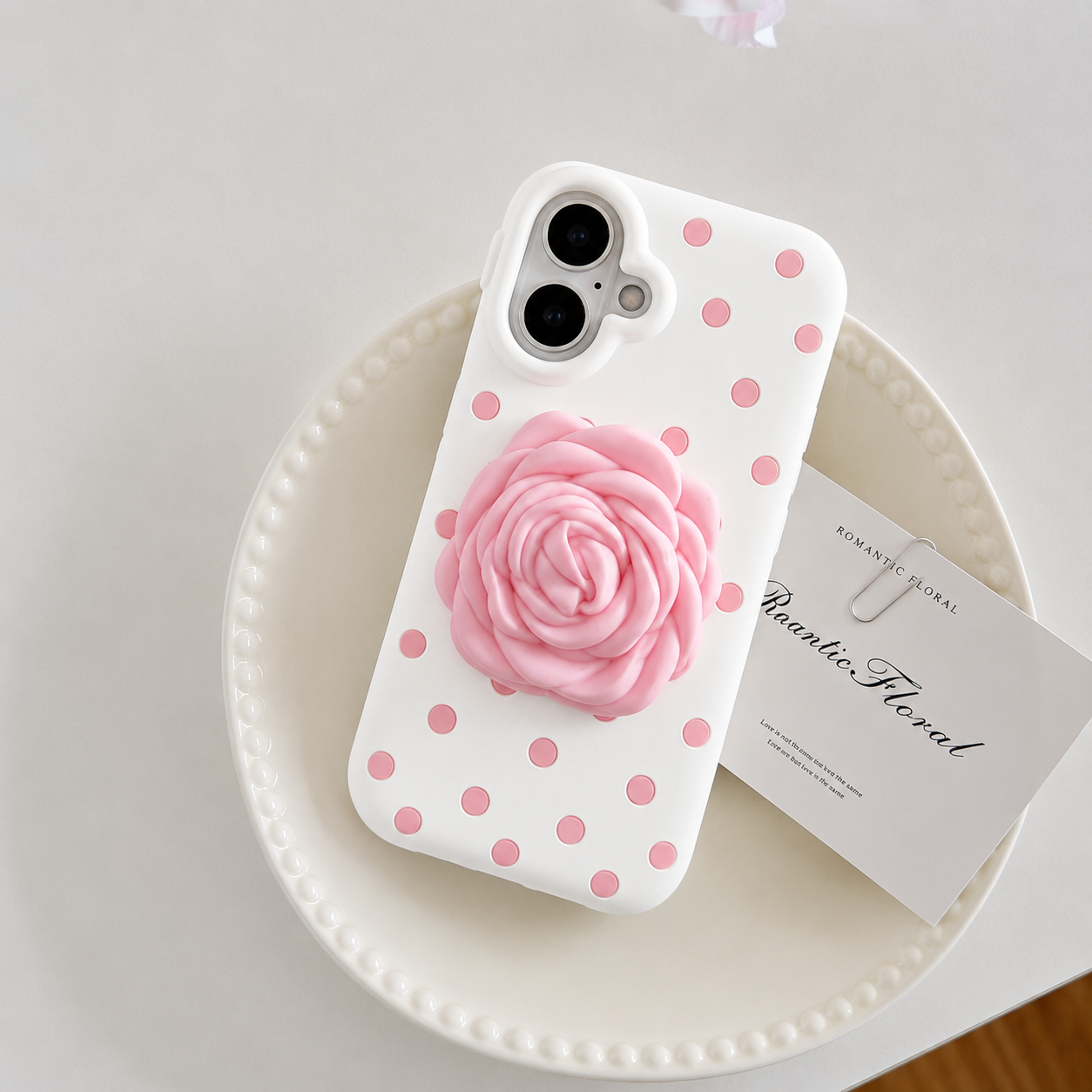iPhone 16 Plus/16 Pro Max Dot Rose Silicone Case - White 36441 - image 1