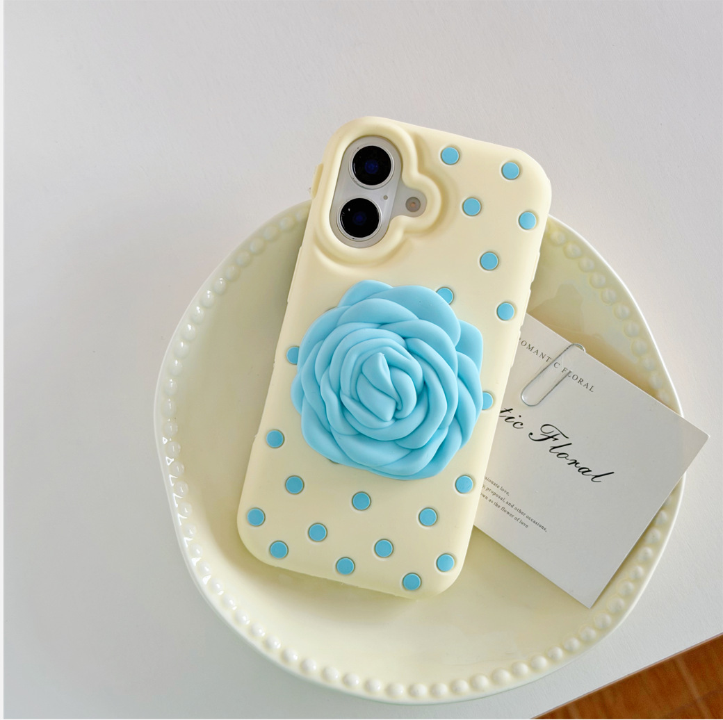 iPhone 12 Pro  Max/13 Pro Max/14 Pro Max/15 Pro Max/14 Plus/15 Plus Dot Rose Silicone Case - Yellow 36439 - image 1