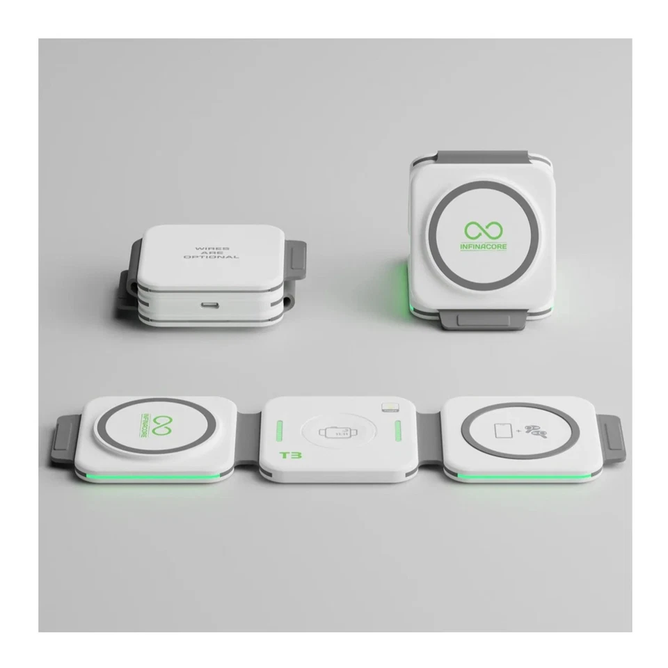 INFINACORE [3-IN-1 WIRELESS CHARGING STATION] (MAGNETIC FOLDABLE) - FAST CHARGING WHITE 37389 - image 1