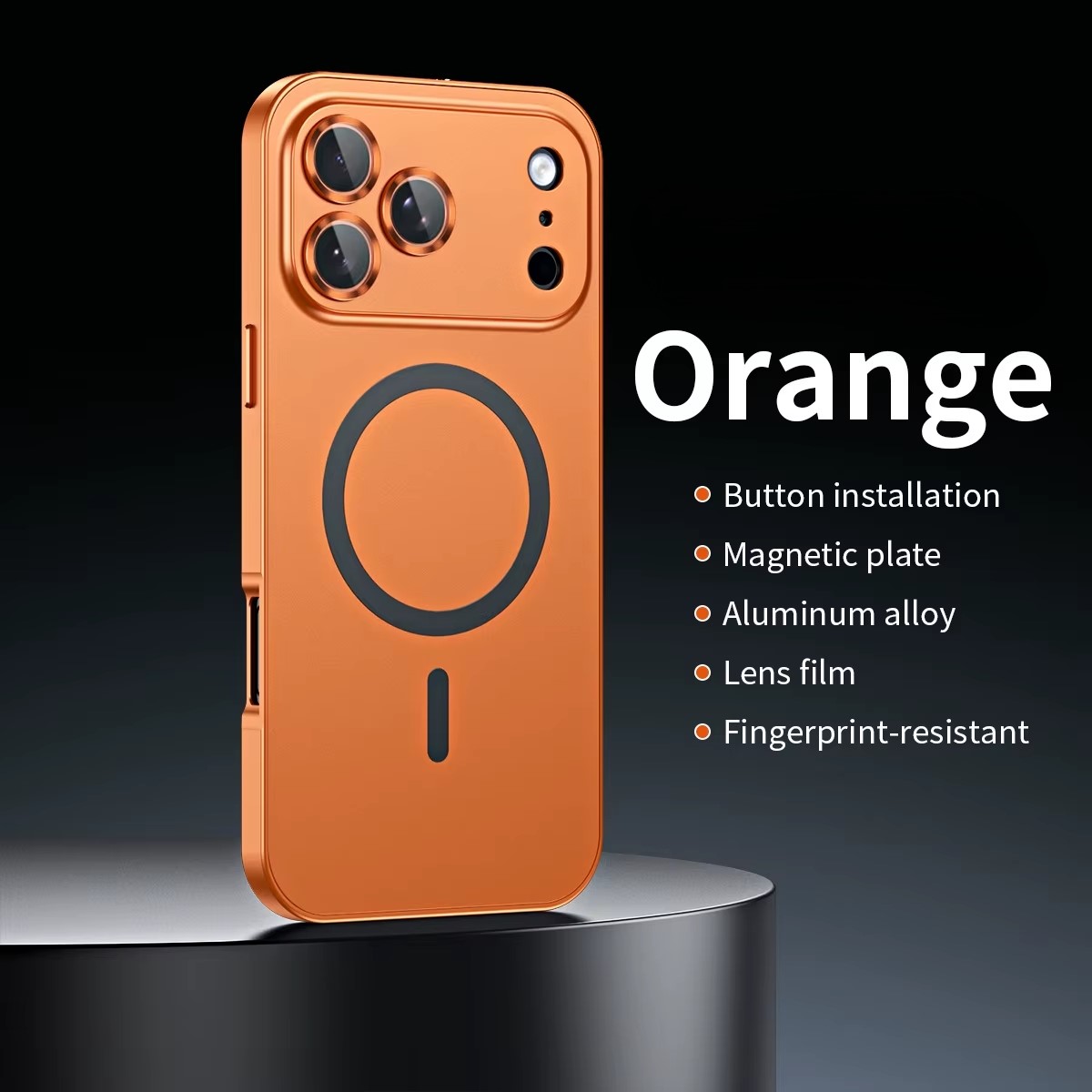iPhone 17 Pro Max Snap-on Metal Frame Case - Orange 35955 - image 1