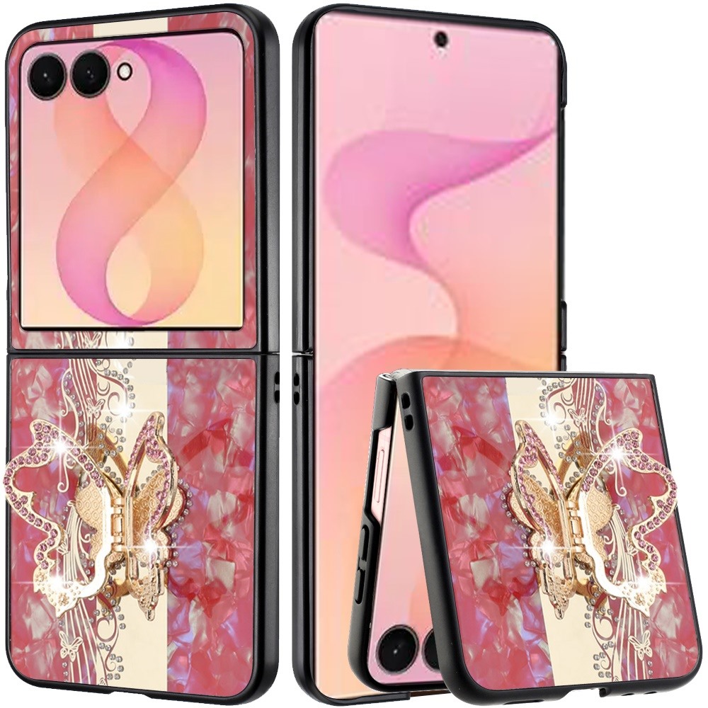 Samsung Z Flip 8 SPLENDID Diamond Glitter Ornaments Engraving Case Cover - Enchanted Butterfly Red 37167 - image 1