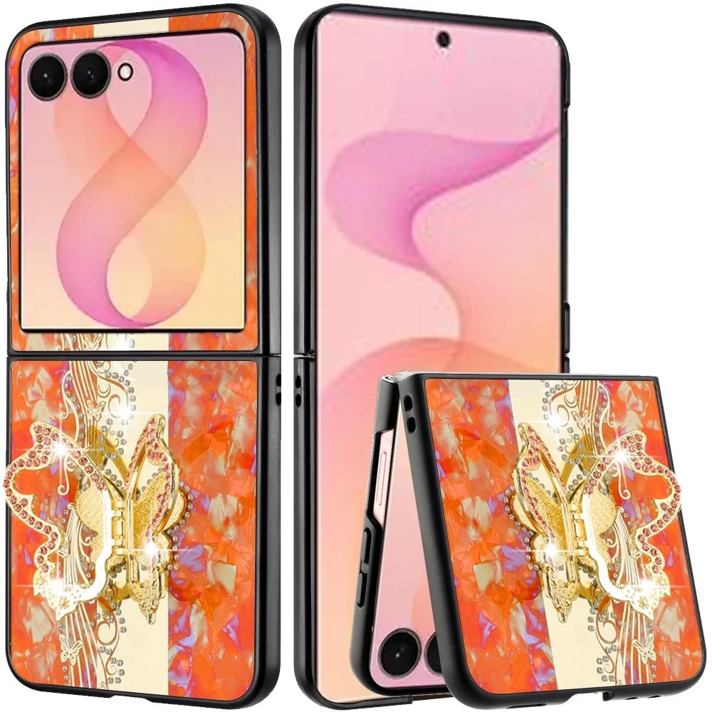 Samsung Z Flip 8 SPLENDID Diamond Glitter Ornaments Engraving Case Cover - Enchanted Butterfly Cosmic Orange 37165 - image 1