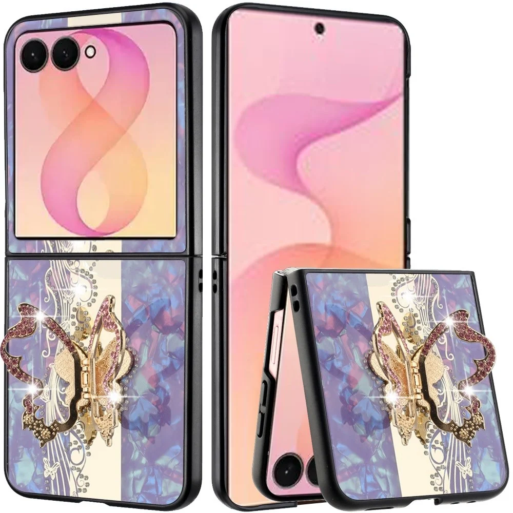 Samsung Z Flip 8 SPLENDID Diamond Glitter Ornaments Engraving Case Cover - Enchanted Butterfly Purple 37166 - image 1