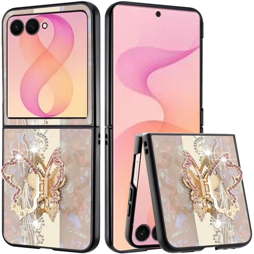 Samsung Z Flip 8 SPLENDID Diamond Glitter Ornaments Engraving Case Cover - Enchanted Butterfly Gold 37164 - image 1