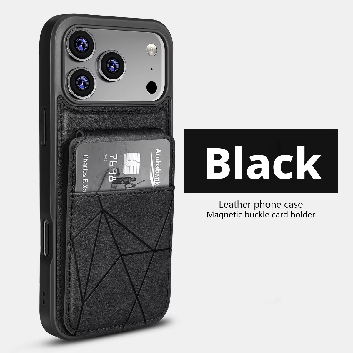 iPhone 12 (Black)  Leather Stichted Card-Pocket Case 35570 - image 1