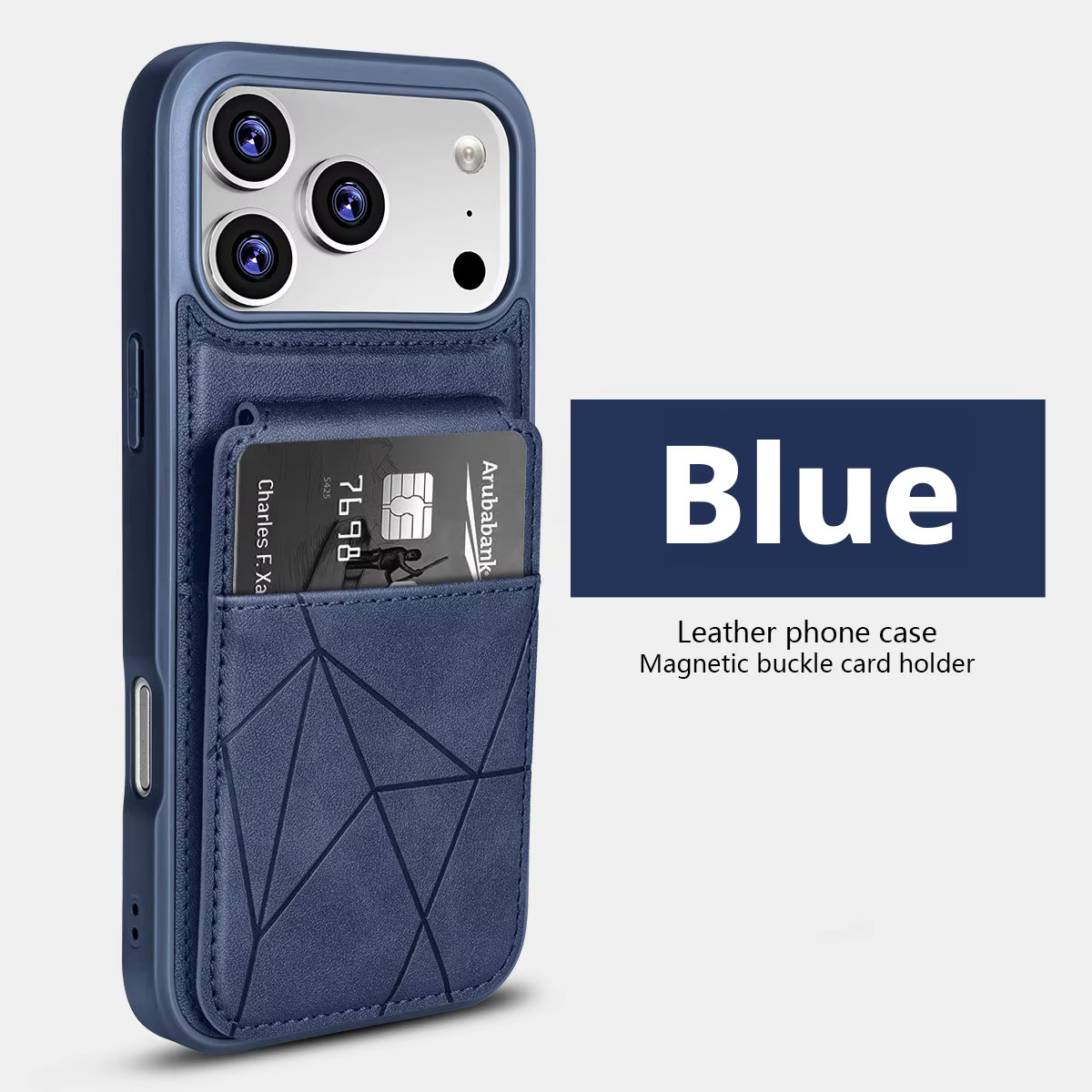 iPhone 16 PLUS (Blue)  Leather Stichted Card-Pocket Case 35609 - image 1