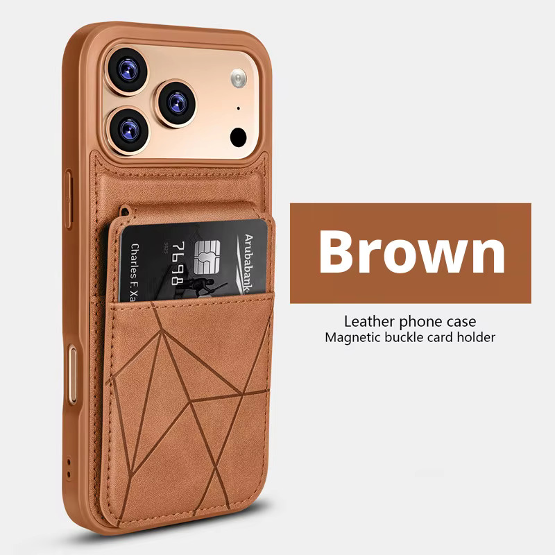 iPhone 13/14/15 (Brown)  Leather Stichted Card-Pocket Case 35587 - image 1