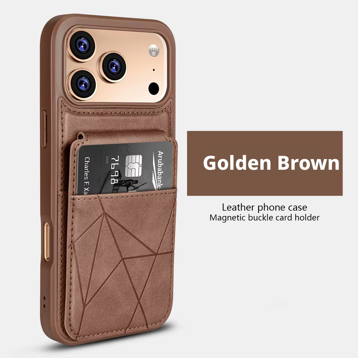 iPhone 16e/17e (Golden-Brown)  Leather Stichted Card-Pocket Case 35596 - image 1