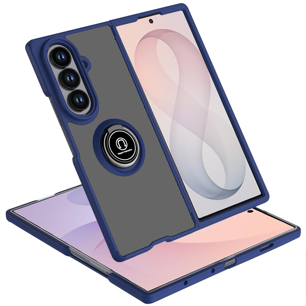 Samsung Z Fold 8 Ultra Unique Flip Magnetic Ring Stand Transparent Hybrid Case Cover - Clear+Blue 37172 - image 1