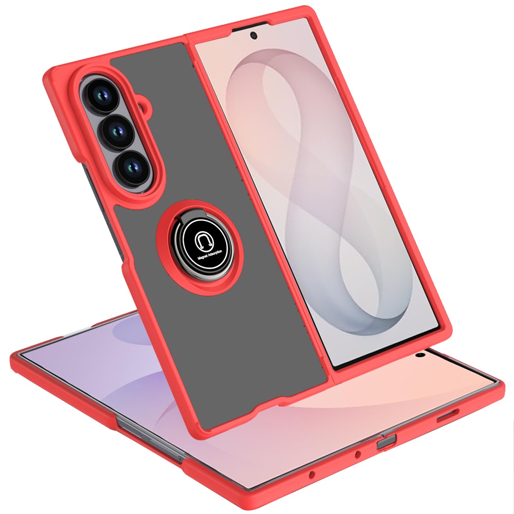 Samsung Z Fold 8 Unique Flip Magnetic Ring Stand Transparent Hybrid Case Cover - Clear+Red 37170 - image 1