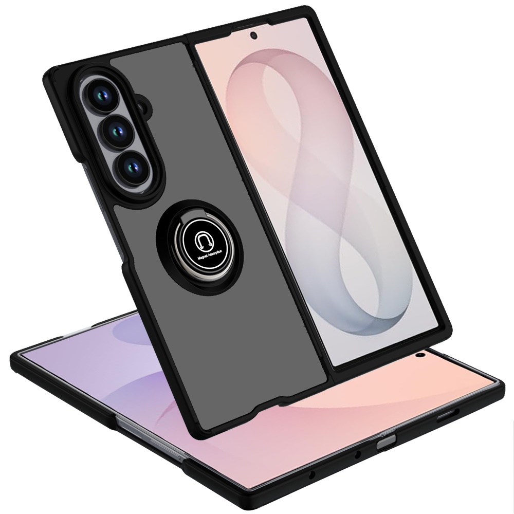 Samsung Z Fold 8 Unique Flip Magnetic Ring Stand Transparent Hybrid Case Cover - Clear+Black 37168 - image 1