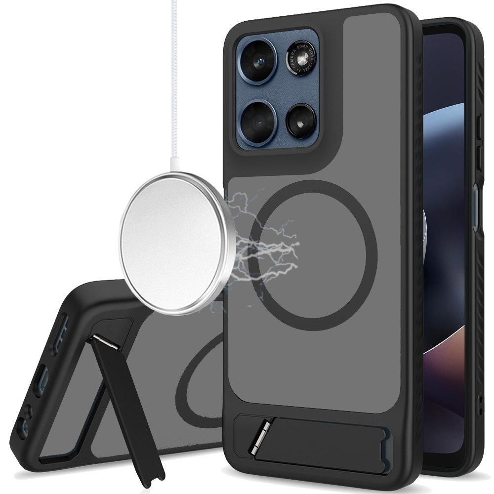 Motorola Moto G 5G 2025 / 2026 / G Play 2026 Matte Magnetic Hybrid with Metal Kickstand Case - Black 37409 - image 1