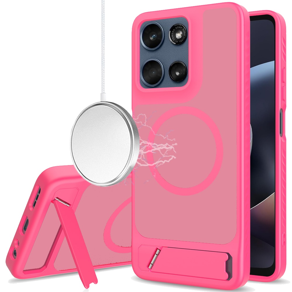 Motorola Moto G 5G 2025 / 2026 / G Play 2026 Matte Magnetic Hybrid with Metal Kickstand Case - Hot Pink 37411 - image 1